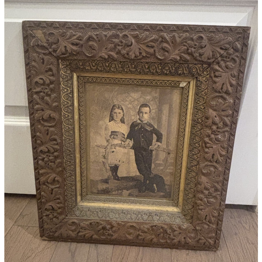 Antique Large Victorian Carved Art wall Kids Portrait Ornate Wood Frame